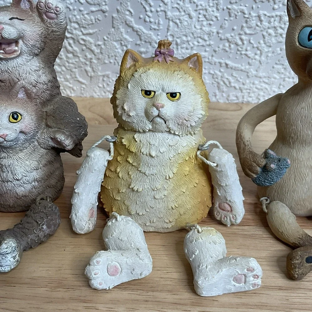 Funny Cats Figurines Lot Of 4 Shelf Sitters 2004, Dangling Arms Legs Tail Resin*